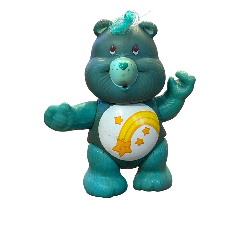 Vintage 1983 Care Bears Wish Bear Poseable PVC Figure Kenner Teal Shooting Star